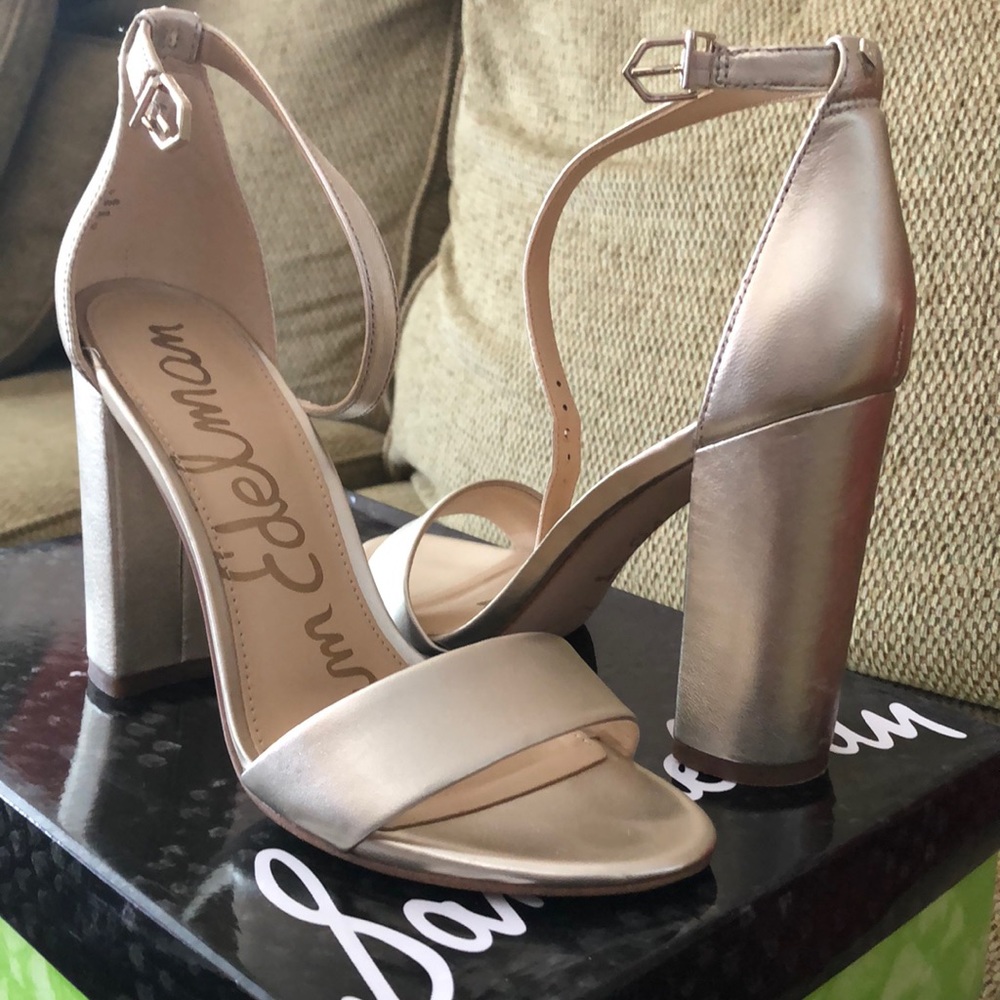 Sam Edelman Gold Leather Block Heels